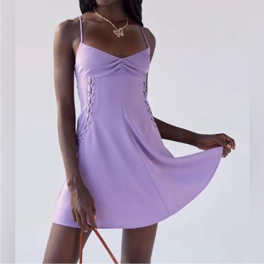 URBAN OUTFITTERS Dominique Satin Lace-Up Slip Dress‎ Lilac | Small